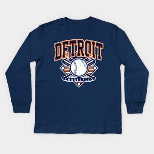 Vintage Detroit Baseball Kids Long Sleeve T-Shirt